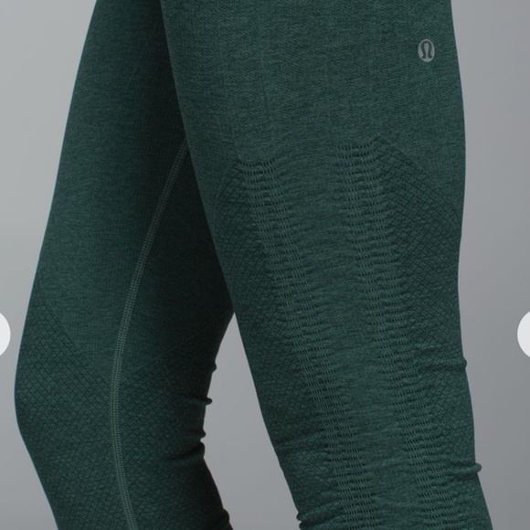 LULULEMON IN THE FLOW CROP II LEGGINGS IN HEATHERED FOREST GREEN SIZE 4 - Picture 3 of 15